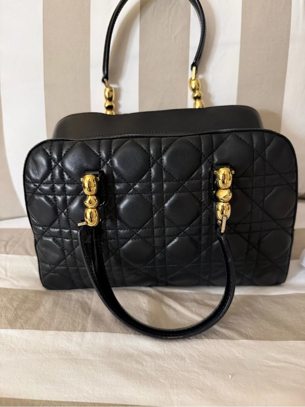 Christian Dior Black Quilted Satchel with Gold Hardware